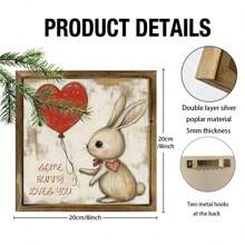 1 Piece Farmhouse Wooden Rabbit Mural, 8x 8 Inch Farmhouse Decoration, Bedroom, Kitchen, Bathroom, Comfortable Home Decoration, Easter Mural Decoration Gifts Birthday Graduation - Multicolor - View 9