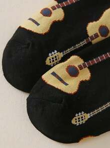 1 Pair Violin Themed Fashionable Mid-Calf Socks, Suitable For Everyday Wear At Home