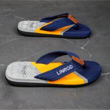 Linrod Men's Summer Thong Sandals Breathable Woven Strap Flip Flops, Daily Casual Beach Holiday Outdoor Wear Non-Slip Slippers - Blue - View 6