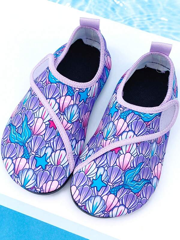Kids' Outdoor Beach Shoes, Girls' Purple Shell Pattern Thick Soft Sole Lightweight Breathable Swim/Stream Water Shoes