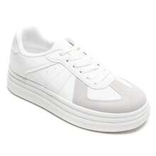 Fashionable Versatile Contrast Color Block Thick Sole Casual Shoes - White - View 1