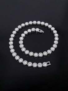 2pcs/Set Classic Round Diamond Splice Street Hip Hop Style Round Diamond Cuban Link Necklace + Bracelet Set, Suitable For Couples Gift And Wear