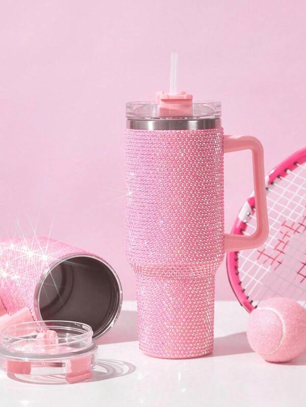 Taza de acero inoxidable de 40 onzas para el auto, vaso con tapa y pajita, 1 pieza de botella de agua al vacío aislada para el hogar, la oficina o el auto, vaso reutilizable con pajita a prueba de fugas (rosa, negro, verde, morado, azul) para regalo de Navidad, vacaciones y Día de San Valentín