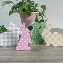 4 件/套复活节兔子装饰摆件，园艺风格动物摆件，人字形板 PVC 材质，站立兔子，适用于各种房间装饰，无需电力，适合复活节假期装饰。