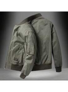 Men's New Spring Japanese Retro Fashionable Loose Pilot Jacket For Couples, Spring And Autumn Thin Baseball Cotton Jacket - 軍綠色 - 查看 3