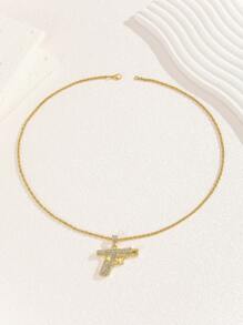 1 件简约水钻枪设计吊坠项链，男女通用配饰