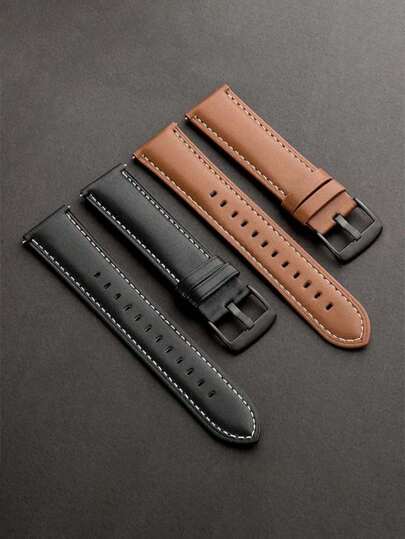 Global Bestselling New Arrival Compatible With Samsung Galaxy Watch 7 FE 6 5 4 Band, 40mm, 44mm/Watch 5 Pro 45, 44mm/Watch6 43mm/Watch 4 Classic 46mm Classic Style, 20mm 22mm Outdoor Sports Comfortable Soft Classic Leather Black Strap For Women Men Watch Band Watch Band