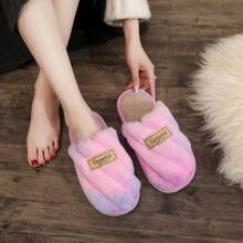 Solid Color Unisex Comfortable Soft Plaid Patchwork Slippers - Warm Non-Slip House Shoes With Soft Faux Rabbit Fur Lining