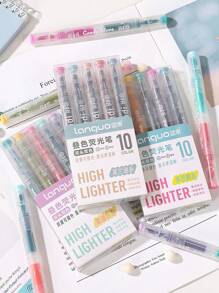 5pcs Color Laying Highlighter Pens Set Dual-Side Fluorescent Multi Layer Magic Art Marker Liner For Drawing Office School - one-size - View 7