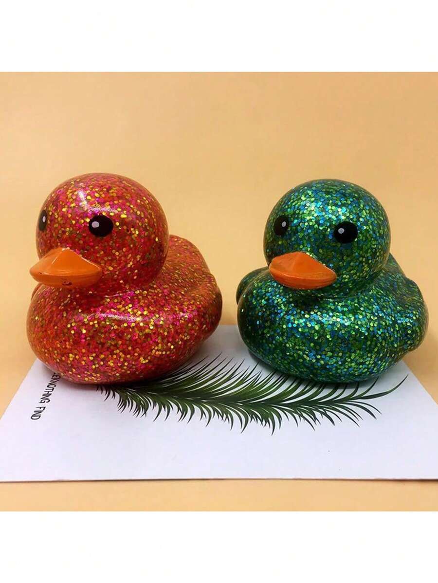 1pc/5pcs Rubber Duck, Light Up Duck, Quacking Duck - Tassels, Glitter, Sparkly Party Decor Duck - Suitable For Home Office Decoration, Bicycle Accessories, Car, Decoration, Party Favors And Gifts