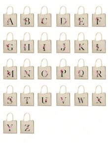 1 pieza Bolso de mano con flor de lino y letra, bolso de gran capacidad sencillo, bolso de almacenamiento casual portátil, bolsa de compras multifuncional, bolsa de regalo personalizada, adecuada para bodas, cumpleaños, playas, festivales, regalos perfectos para mujeres, maestros, amigos, damas de honor, bolsos grandes, estudiantes y vuelta a clases
