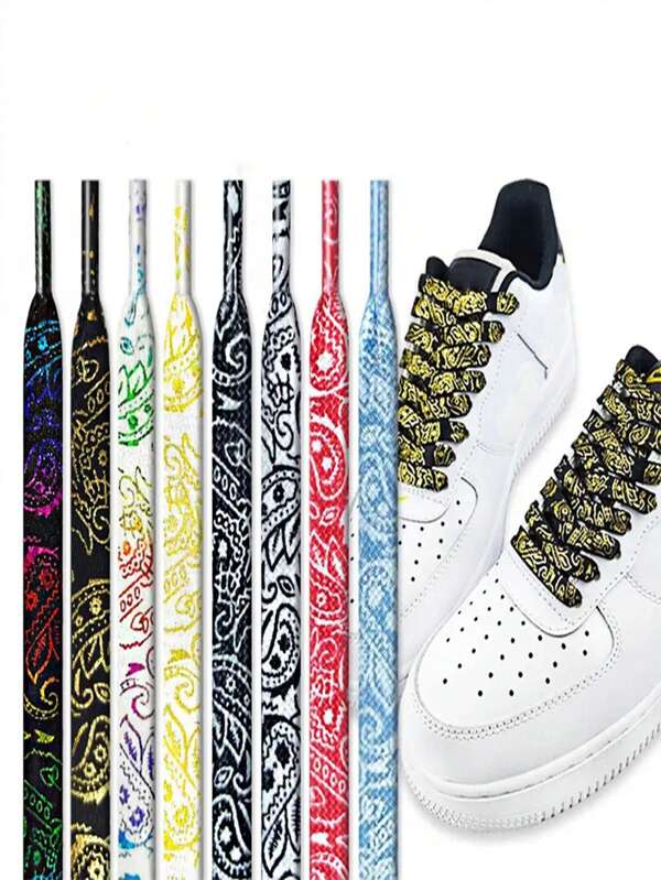 Fashion Printed Shoelaces For Kids Boys & Girls Canvas Sneakers, Sports Shoes, Small White Shoes. Decorative Button Shoelaces Set Suitable For High-Top Shoes, Boots, Roller Skates, Skateboard Shoes. [2 Styles: 1 Pair Shoelaces OR 1 Pair Shoelaces + 2pcs Decorative Buttons]