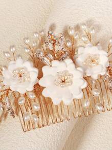 1pc European & American Polymer Clay Flowers Decor Hair Comb, For Weddings & Parties