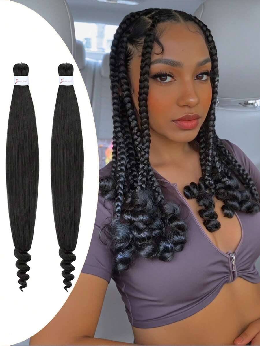 Extensiones de cabello preestirado con puntas rizadas para trenzar fácilmente, de estilo ombré de negro natural a marrón, de 24 pulgadas con 3 tonos, de fibra sintética yaki, adecuado para trenzas y rulos, paquetes de cabello ombré marrón para mujeres y hombres