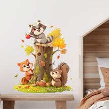 向日葵、蜜蜂、蜂蜜玻璃罐装饰墙贴适用于客厅、厨房、餐厅、可爱卡通动物松鼠、浣熊墙贴适用于儿童房、入口 - 彩色 - 查看 10