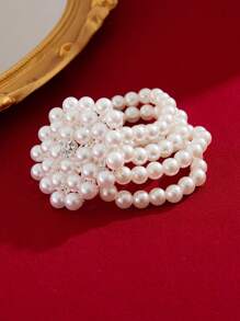 2 pièces Collier de mode de mariée, Bracelet, Perle Fausse Multi-Couche, Ras-du-cou Perlé Français, Chaîne de Clavicule, Ensemble d'Accessoires de Mariage et de Fête