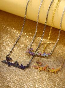 Fashion Charm Personalized Frosted Name Butterfly Necklace Women Men Custom Name Necklace Stainless Steel Cursive Letters Handmade Couple Pendant Wedding Jewelry Anniversary Gift Thanksgiving Christmas Unique Gift For Girlfriend