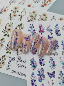 4张花朵美甲贴纸花卉自粘夏季美甲贴纸DIY装饰美甲适合女士女孩 - 彩色 - 查看 3