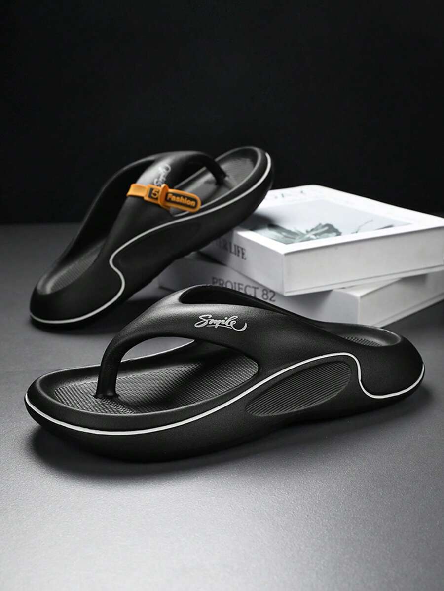 夏季休闲时尚简约宽松防滑耐磨柔软透气速干男士人字拖 - 黑色 - 查看 1