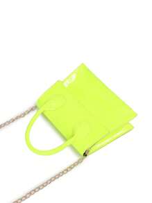 Fashion Mirror Glossy Patent Leather Chain Handbag - Yellow - View 5