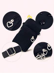 Sac à bandoulière minimaliste noir avec pochette pour téléphone, sac de téléphone en forme de cœur, sac à main, étui pour téléphone portable, pochette, léger, moderne, porte-cartes de crédit et d'identité, espèces, décontracté, cadeau pour professeurs, travail, déplacement, vacances, cadeau pour femme, cols blancs, fournitures scolaires, Fête des Enseignants, Rentrée des Classes, Saint-Valentin, portefeuille, pochette, sac pour téléphone pour femmes, portefeuille