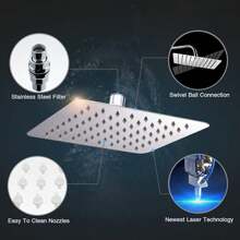 1pc Home Fixed Shower Head, Stainless Steel Material, Square Rainfall Shower Head, 4/6/8/10 Inch Bathroom High Pressure Rainfall Shower Head, Bathroom Accessories Home Bathroom Decor Summer