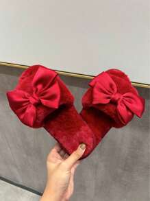 Women's Elegant Velvet Bowknot Open Toe Slippers, Available In Red, Pink And Black Colors. High-Quality TPR Non-Slip Durable Sole, Suitable For Valentine's Day, Party And Home Use. Treat Yourself, Say "I Love You" On 520 (China's Valentine's Day)