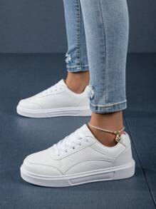 女士经典舒适低帮户外运动休闲鞋，白色配金色饰边 - 白色 - 查看 4