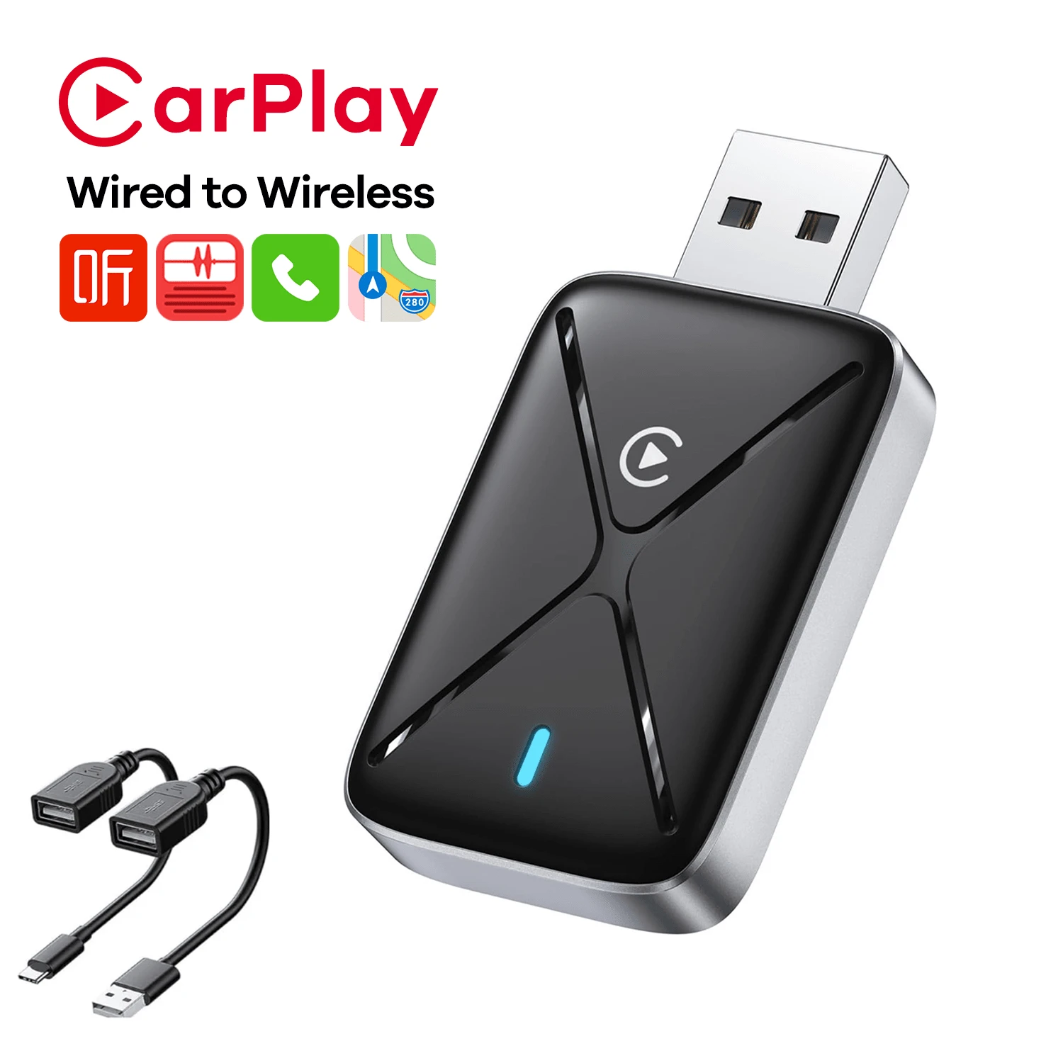 REMAX 无线 CarPlay 适配器兼容 Apple CarPlay，轻松将有线 CarPlay 升级为无线，即时连接，自动重新连接，超迷你 Car Play 适配器兼容 iPhone，适用于内置 CarPlay 的汽车，超迷你尺寸汽车配件，超实用汽车用品
