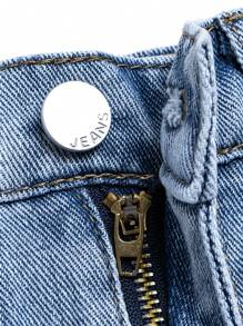 Young Girl Cute Denim Hip-Covering Skirt With Fringe Hem, Adjustable Waistband, Lining