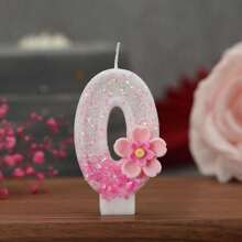 1pc Creative Handmade Pink Glitter Two-Layer Flower & Number Birthday Cake Candle With Pink Glitter Five-Petal Flower Decor, Party Decoration Candle,Christmas - Multicolor - View 7