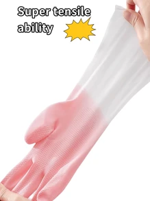 加厚手套家用橡胶PVC清洁手套可重复使用防水乳胶手套厨房洗碗手套洗衣手套防滑家居清洁和食品处理用手套（白色袖位印有随机图案） - 彩色 - 查看 5