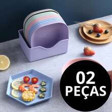 Kit With 20 Reusable Hard Plastic Plates With 2 Supports - 彩色 - 查看 1