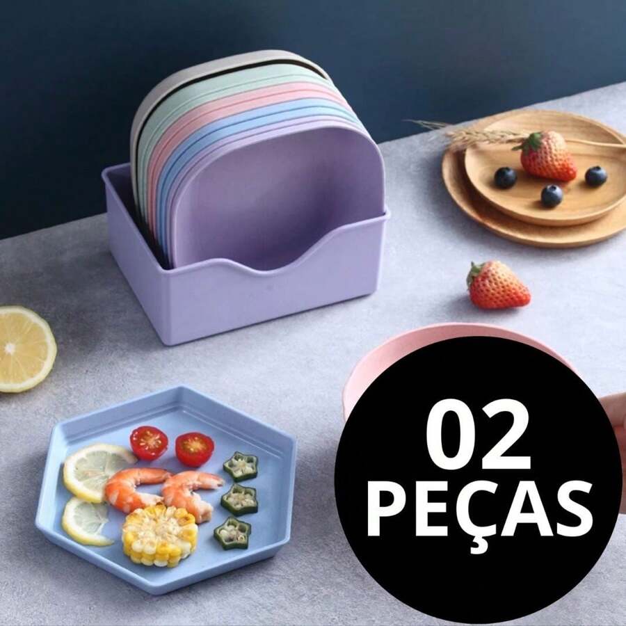 Kit With 20 Reusable Hard Plastic Plates With 2 Supports - 彩色 - 查看 1