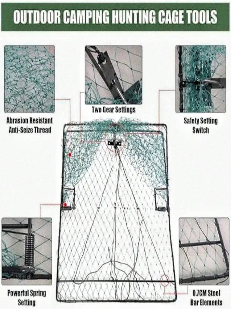 Equipo para exteriores Red de captura, apta para patio, granja, trampa para pájaros, caza al aire libre, red para pájaros, herramienta de jaula de caza de camping, trampa de caza de pájaros reforzada y mejorada, aplicable para palomas, patos, faisanes - Verde - Ver 3