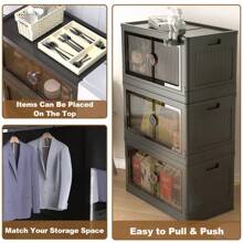 带旋转锁的塑料储物箱，大容量可堆叠整理器，多功能储物箱可折叠储物箱带盖适用于卧室办公室厨房客厅浴室走廊储物箱返校旅行必需品房间装饰、家居装饰、卧室装饰储物整理和储物小狗存放短裤手机壳比基尼女士夏装裙子夏装连衣裙指甲牛仔裤上衣白色连衣裙女士连衣裙 - 黑色 - 查看 4