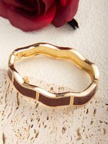 1pc Minimalist Burgundy Dripping Oil Open Bangle, Versatile For Daily Wear And Party - Burgundy - View 14
