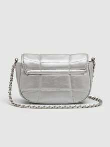 Bolso Casual Versátil de Color Sólido con Textura, Diseño de Nicho, Moda para Universidad/Trabajo, Bolso Cuadrado con Cadena Cruzada para Mujer - Gris - Ver 6