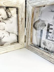 Wooden Rustic Farmhouse Wall And Desk 4x6 Double Picture Frames For Office, Floating Collage Antique Memorial Photo Frames Set, Square Record Frame For Family - 白色 - 查看 4