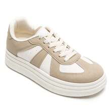 Fashionable Versatile Contrast Color Block Thick Sole Casual Shoes - Khaki - View 2