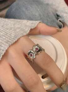 1 件装女士银质指环几何方晶锆石空心宽口戒指男女时尚婚礼派对手指首饰礼物