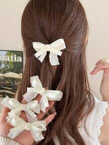 1-10 قطعة مجموعة دبابيس شعر فيونكة من الدانتيل الأثيري للنساء، دبابيس شعر جانبية لوليتا، مشابك شعر لذيذة للذيل، مشابك شعر، إكسسوارات شعر، إكسسوارات رأس، ملابس شتوية للنساء، فيونكات، جميلة - الدانتيل - مشبك شعر باللون البيج بطبقة مزدوجة - مشاهدة 18