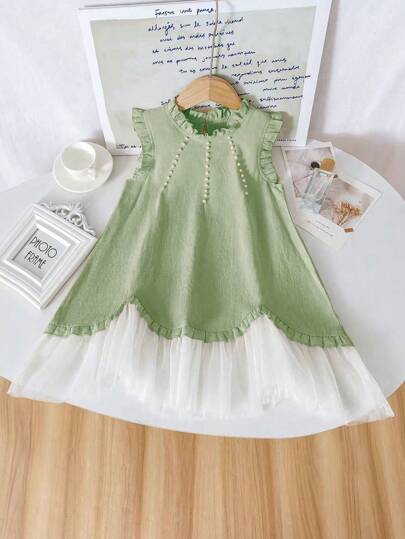 Young Girl' Pastoral Ivory White Mesh Ruffle Hem Dress, Fresh And Elegant Design, Essential For Girls' Party, Performance And Photo Shoot, Suitable For 4-7 Years Old, Spring/Summer. Mesh Is Flammable, Keep Away From Fire.