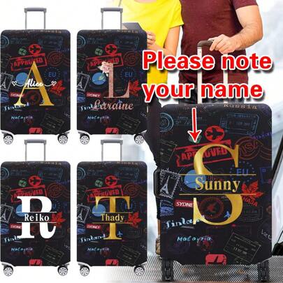 18-32Inch Luggage Cover Personal Tailor Elastic Suitcase Cover For 18 To 32 Inch Travel Case Cover Name Initials A-Z Letter Pattern Anti-Scratch Protector Case Personalized Name Custom Protector Cover Travel Suitcase Cover Protective Cover Dustproof Cover Trolley Case Luggage Dust Cover Travel Accessories, Multifunction, Vintage, Colorful, Cute, Contracted, Custom, Personalized, Unique, Customized, Girlfriend, Boyfriend, Family, Friends, Beach Bag