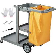 Cleaning Cart, 3-Shelf Commercial Janitorial Cart, 200 Lbs Capacity Plastic Housekeeping Cart, With 25 Gallon PVC Bag And Cover, 47" X 20" X 38.6" - Grey, With PVC Bag - View 8