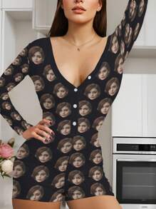 Customized Skin-Tight Romper Made Of Smooth Breathable Fabric, Personalized With Full-Body Photos And Funny Face Replacements, Lightweight And Quick-Drying, Ideal Gift For Friends, Lovers, Or Partners, Perfect For Parties And Birthdays