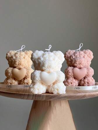 1pc Rose Heart Shaped Bear Scented Candle, Handmade Creative Bedroom Decor Item, Ideal Gift For Girls, Romantic Scented Candle For Wedding & Party