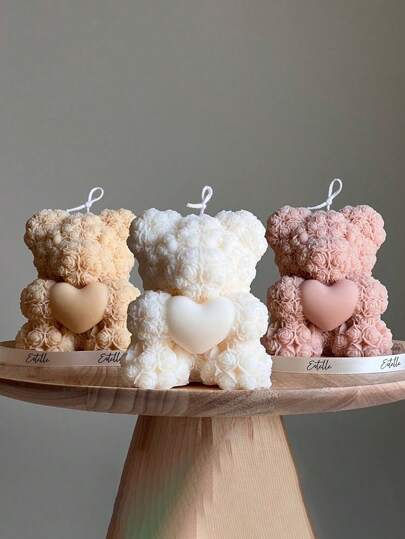 1 pezzo Candela profumata a forma di orso a forma di cuore rosa, elemento di arredo per camera da letto fatto a mano e creativo, regalo ideale per ragazze, candela profumata romantica per matrimoni e feste