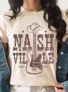 Tricouri grafice cu chitară Cowboy Western Nashville - caisă ușoară - Vizualizare 1