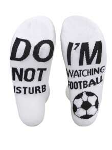 1 Pair Of Men And Women Couples Four Seasons Style Left And Right Feet I Am Watching Football Do Not Disturb Me Interesting Socks Pattern Suitable For Gifts, Daily Life, At Home, Travel, Office, Fall - Multicolor - View 4